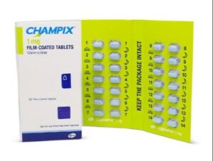 Packet of Champix medication for quitting smoking
