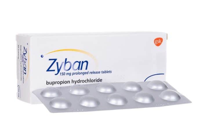 Packet of Zyban medication for stopping smoking