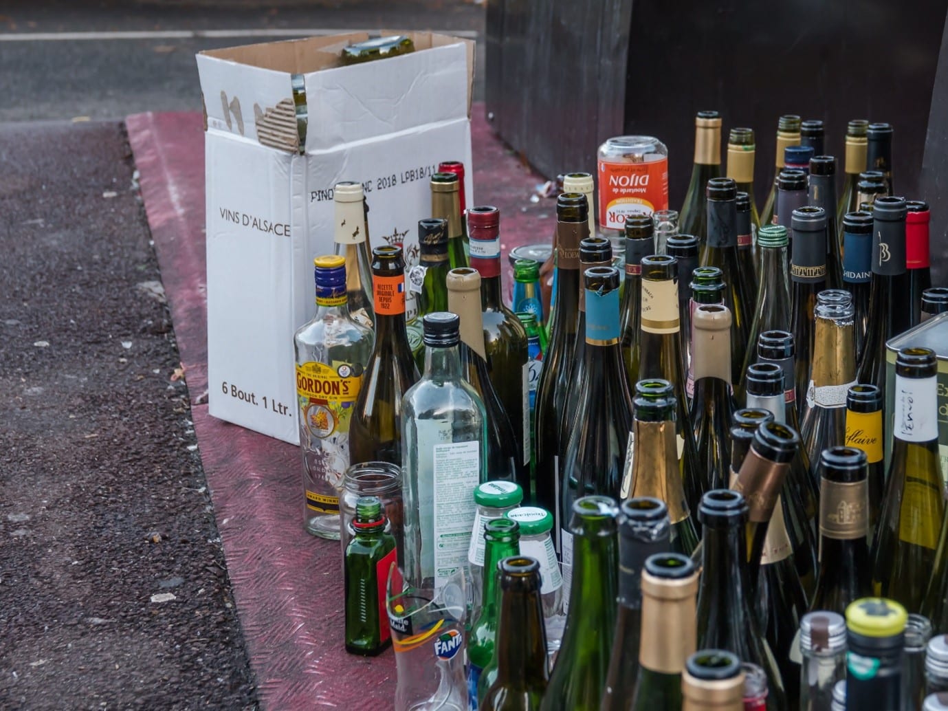 lots of empty bottles of alcoholic drinks