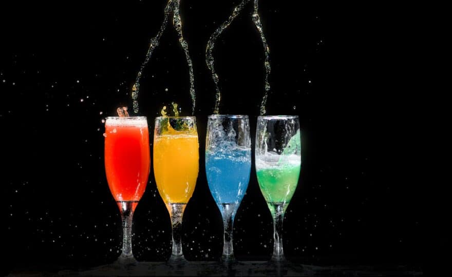 a row of alcoholic drinks
