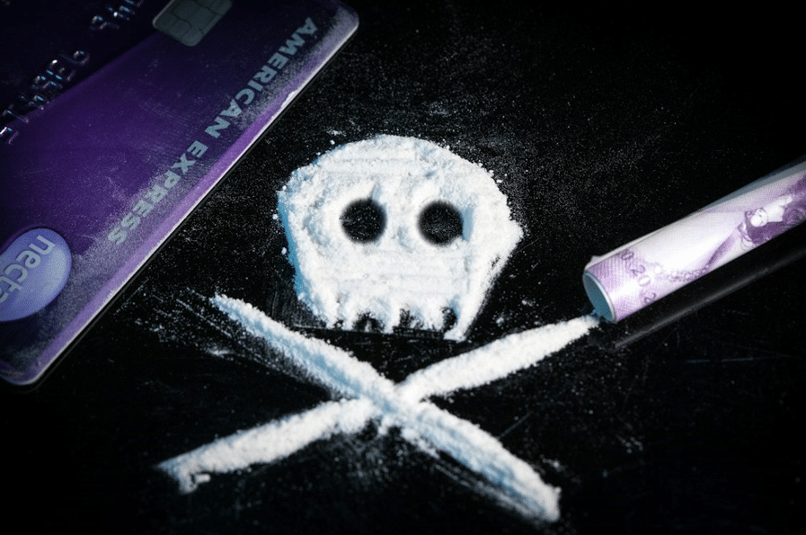 cocaine in shape of skull and cross bones