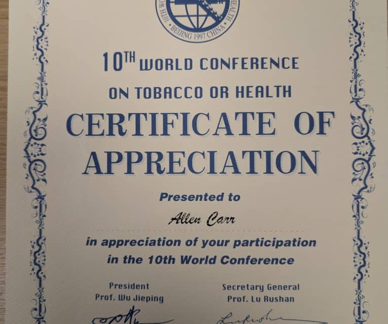 10th world conference on tobacco and health certificate