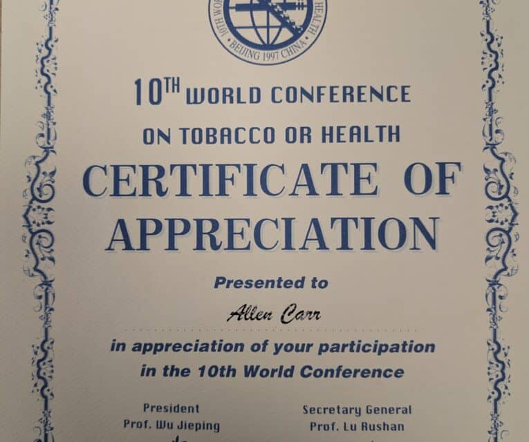 10th world conference on tobacco and health certificate